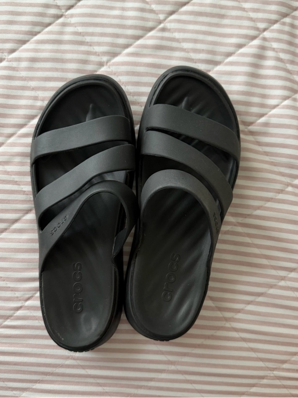 CROCS Black Triple-Strap Slide Sandals
